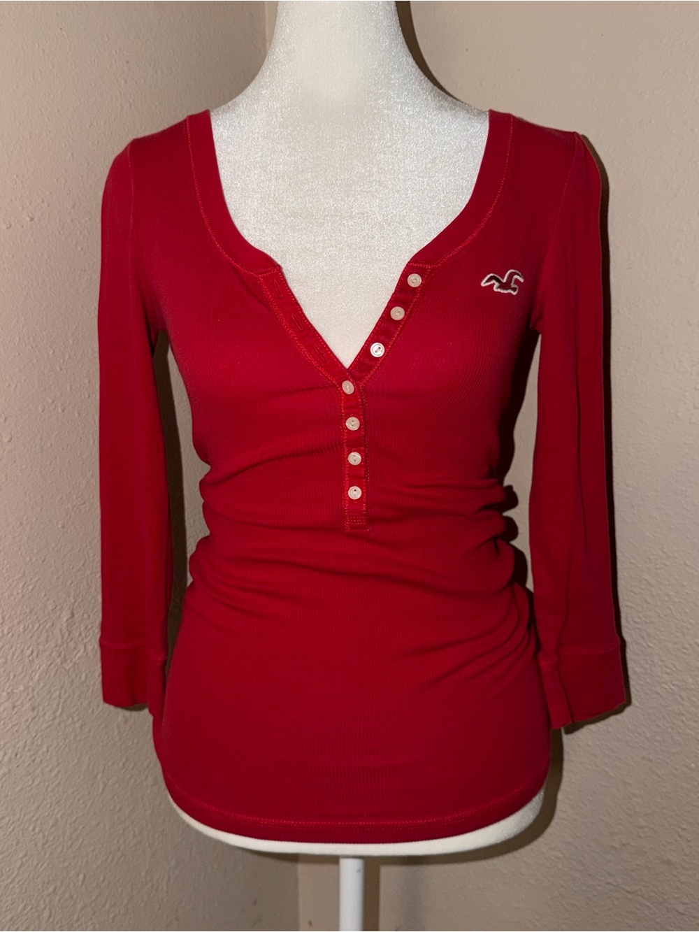 Vintage Y2K Hollister 2000s 3/4 Sleeve Henley Top